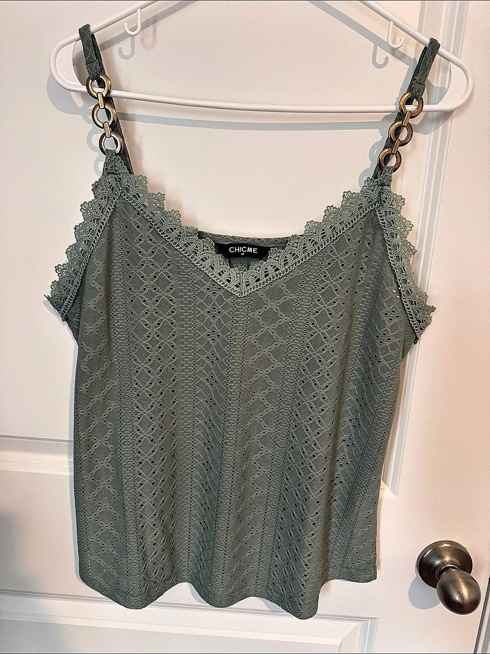 CHICME Lace Trim Camisole in Green